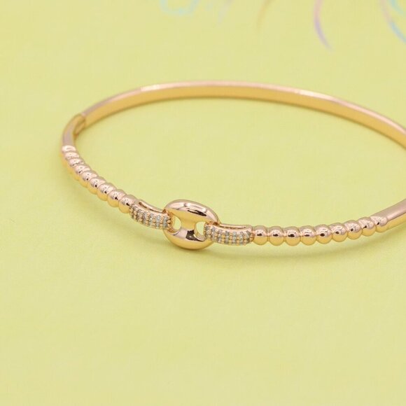 Elegant Rose Gold Beaded Bangle with Central Link Design, XPBL0451 - Picture 2 of 12